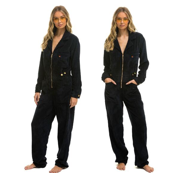 AVIATIOR NATION NWT Corduroy Flight Suit Jumpsuit in Navy Size S - Picture 1 of 15